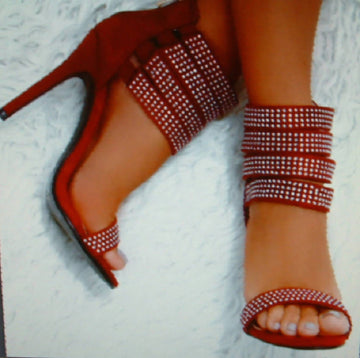 Glitz Shoes Diamante Faux Suede Strap Heeled Sandals Glitz Shoes